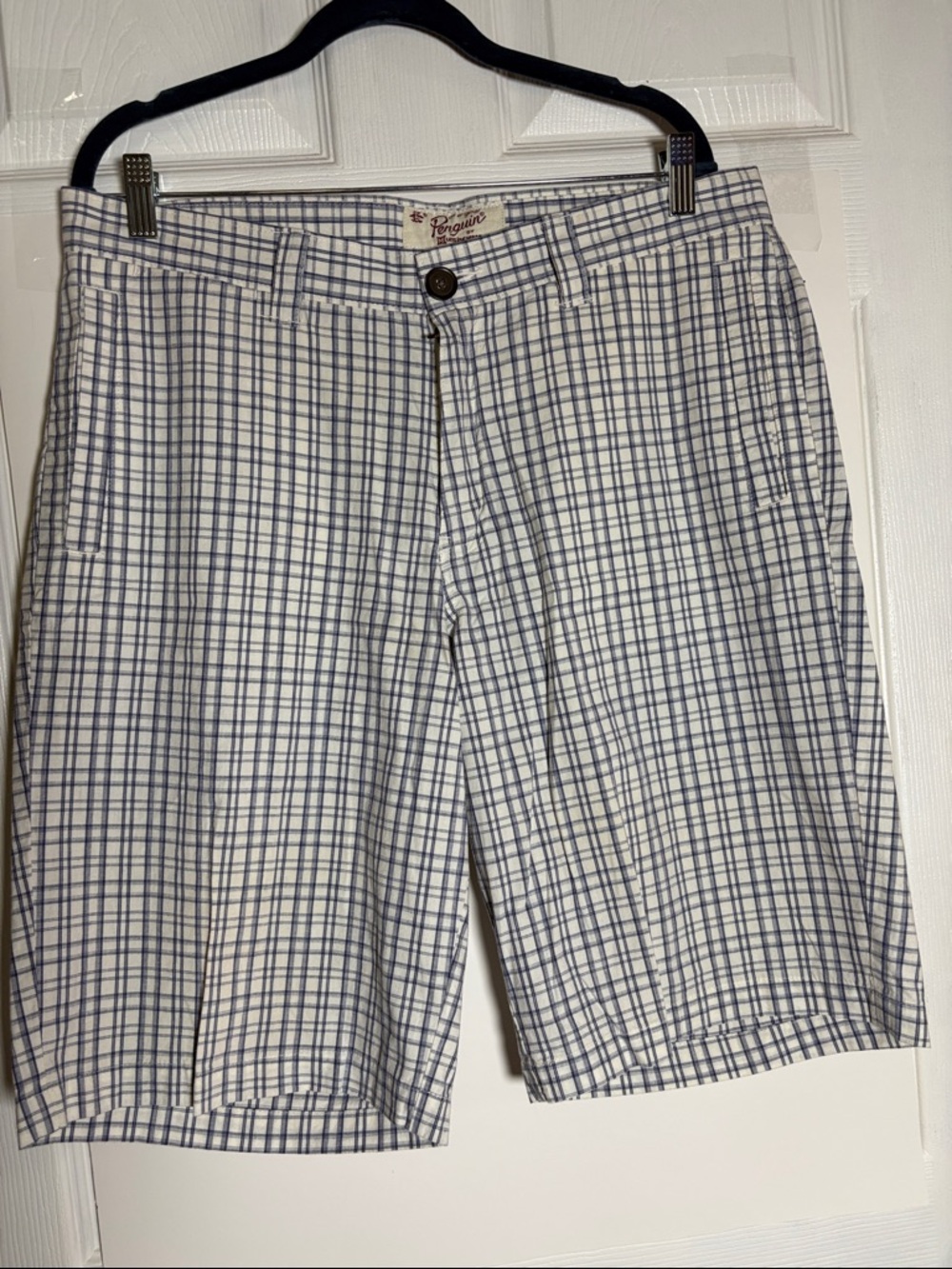 Original Penguin Blue & White Plaid Flat-Front Shorts